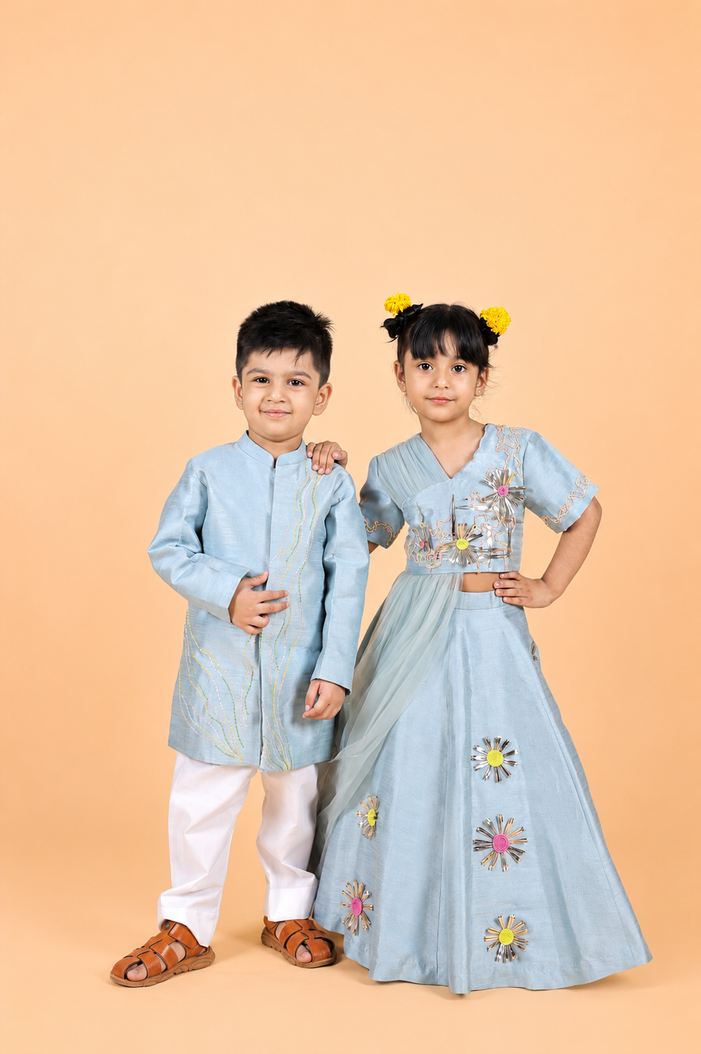 ICE BLUE  EMBROIDERED SHERWANI PAIRED WITH PYJAMA FOR BOYS