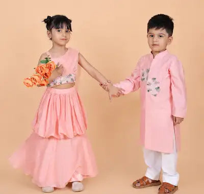 BABY PINK EMBROIDERED KURTA PAIRED WITH PYJAMA SET FOR BOYS