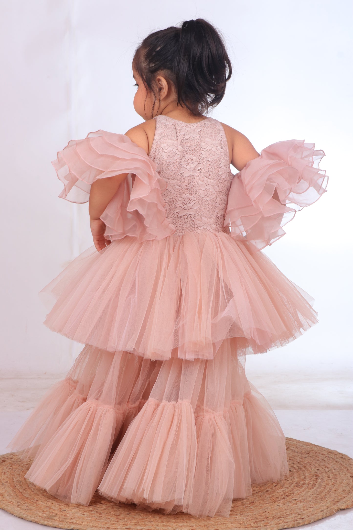 Champagne Sequins Embroidered Organza Tulle Gown