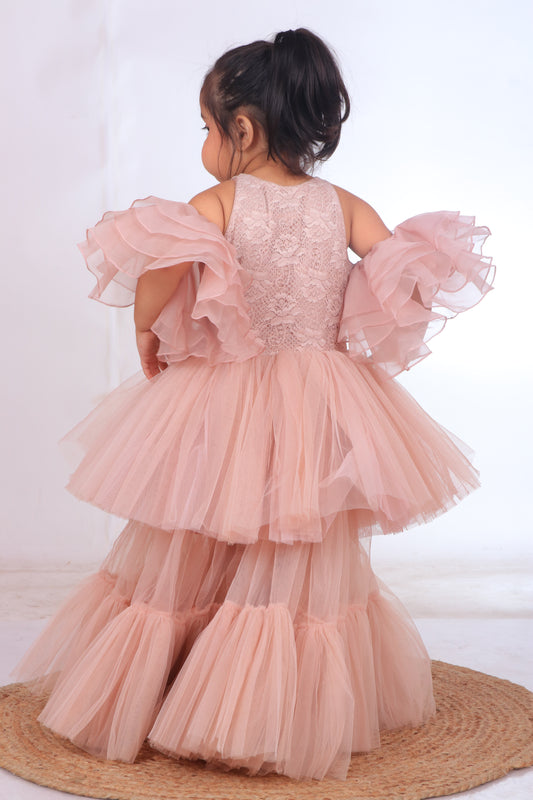 Champagne Sequins Embroidered Organza Tulle Gown