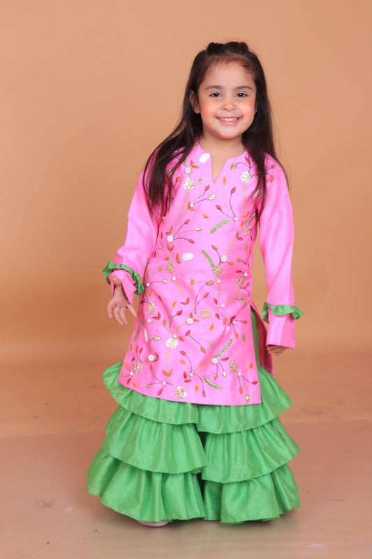Pink Dupion Silk Embroidered Kurta Set