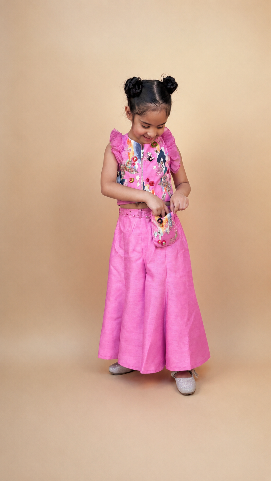 BUBBLEGUM PINK EMBROIDERED CO-ORD SET FOR GIRLS