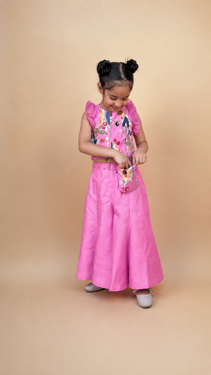 BUBBLEGUM PINK EMBROIDERED CO-ORD SET FOR GIRLS