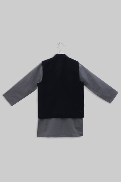 Cartoon faces embroidered nehru jacket and kurta with jodhpuri pants