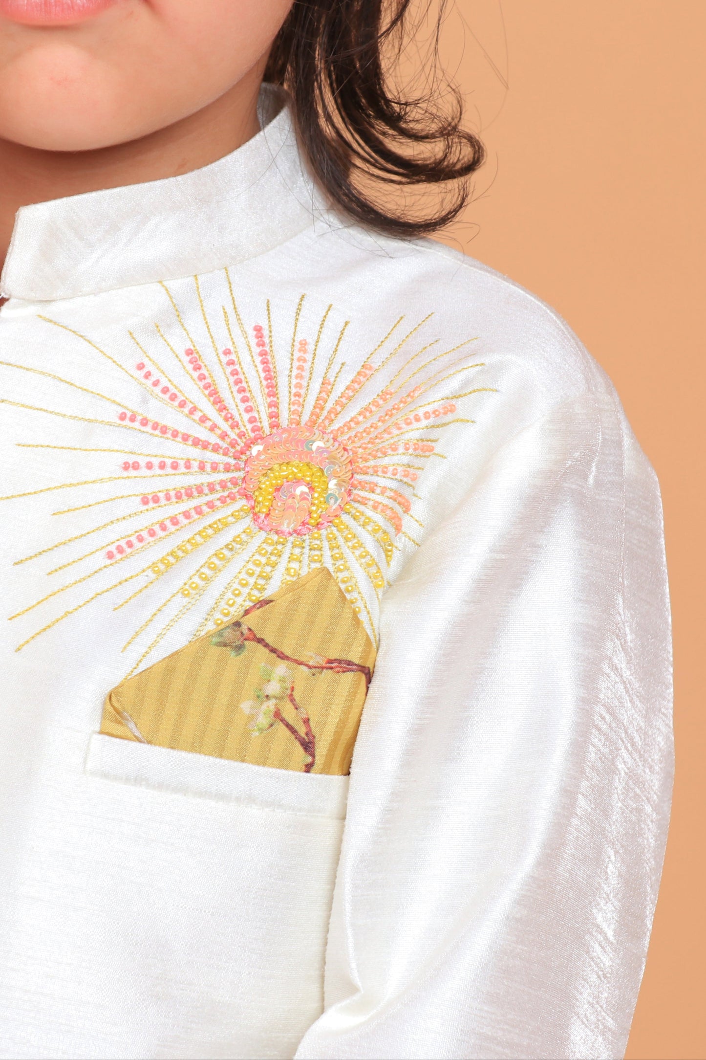 Off White Dupion Raw Silk Embroidered Sherwani With Pant Set
