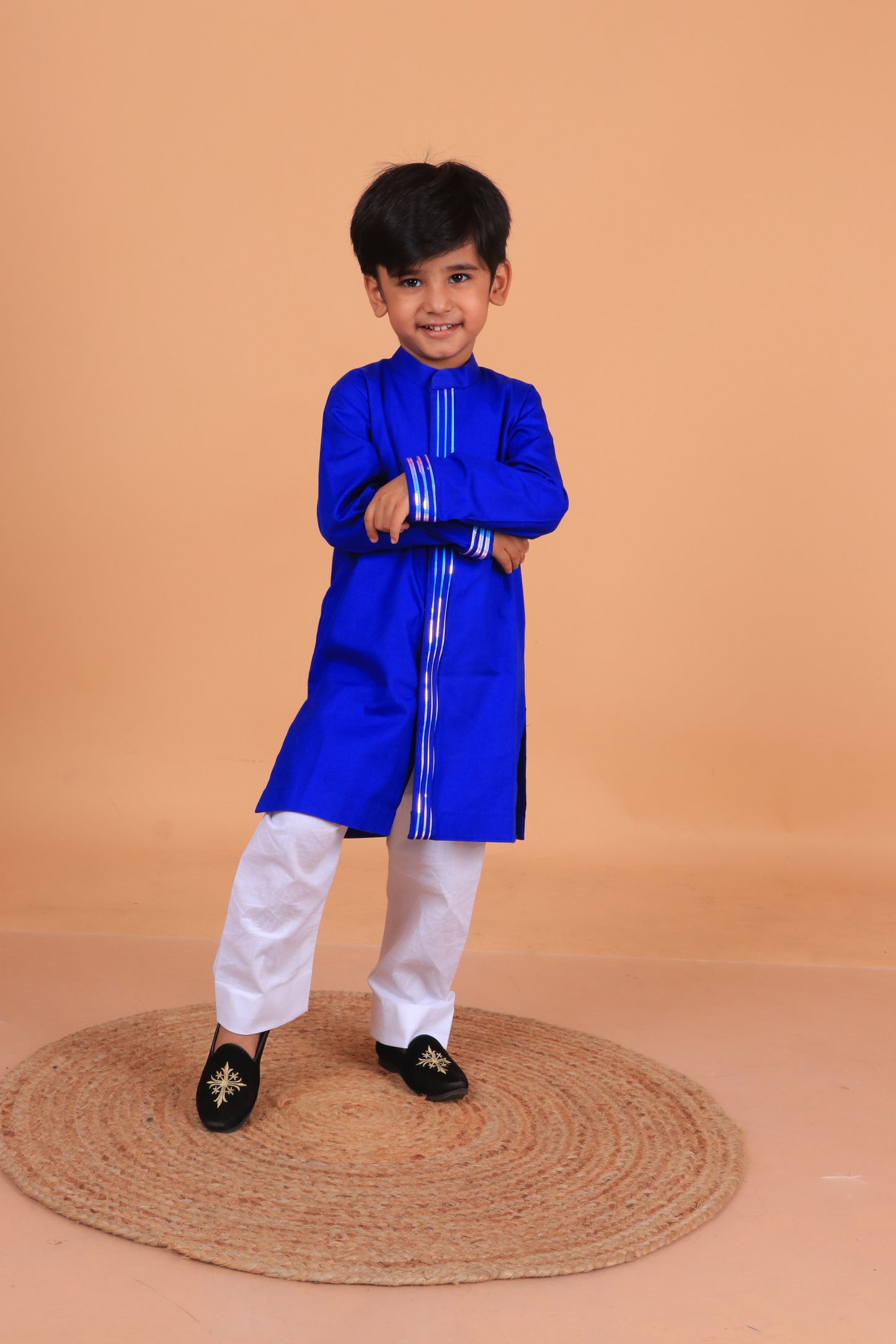 Electric Blue Poplin Cotton Embellished Kurta Set