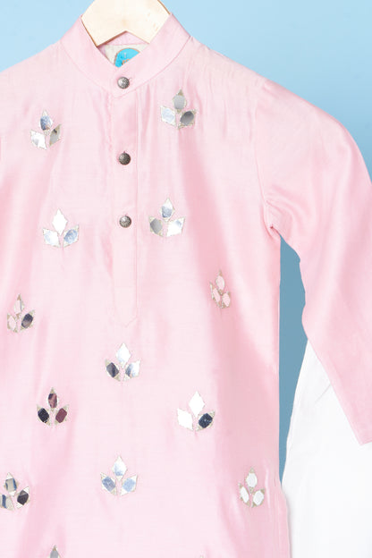 Pink Mirror Embroidered Kurta With Pyjama Set