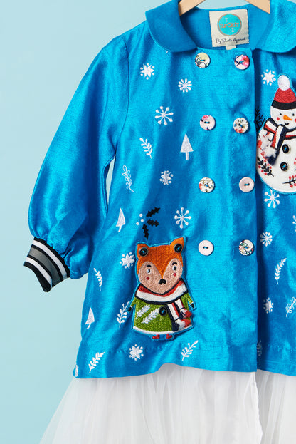Blue snowman embroidered dress