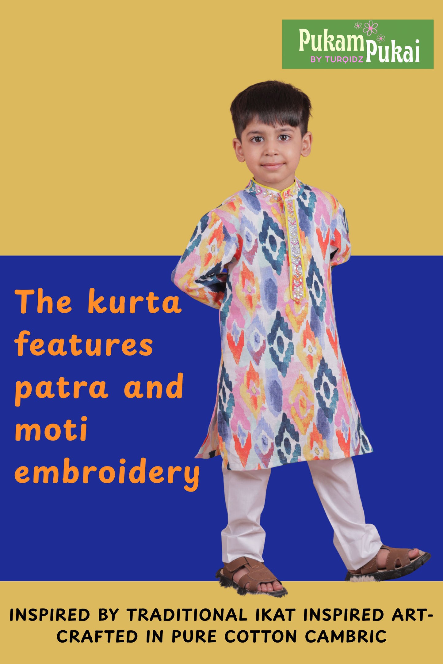 Multi-colored embellished kurta set for boys