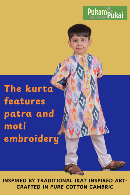 Multi-colored embellished kurta set for boys
