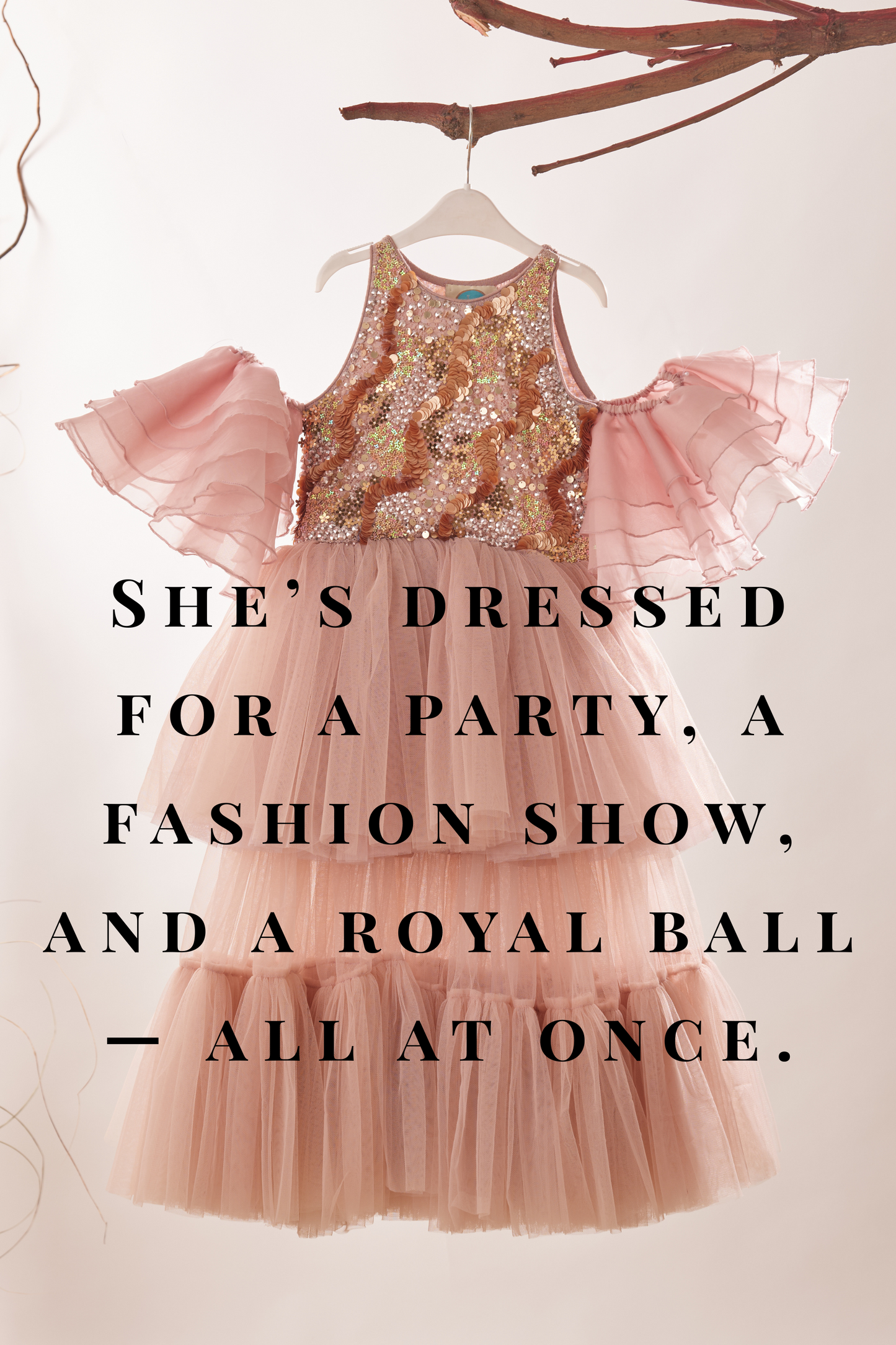 Champagne Sequins Embroidered Organza Tulle Gown