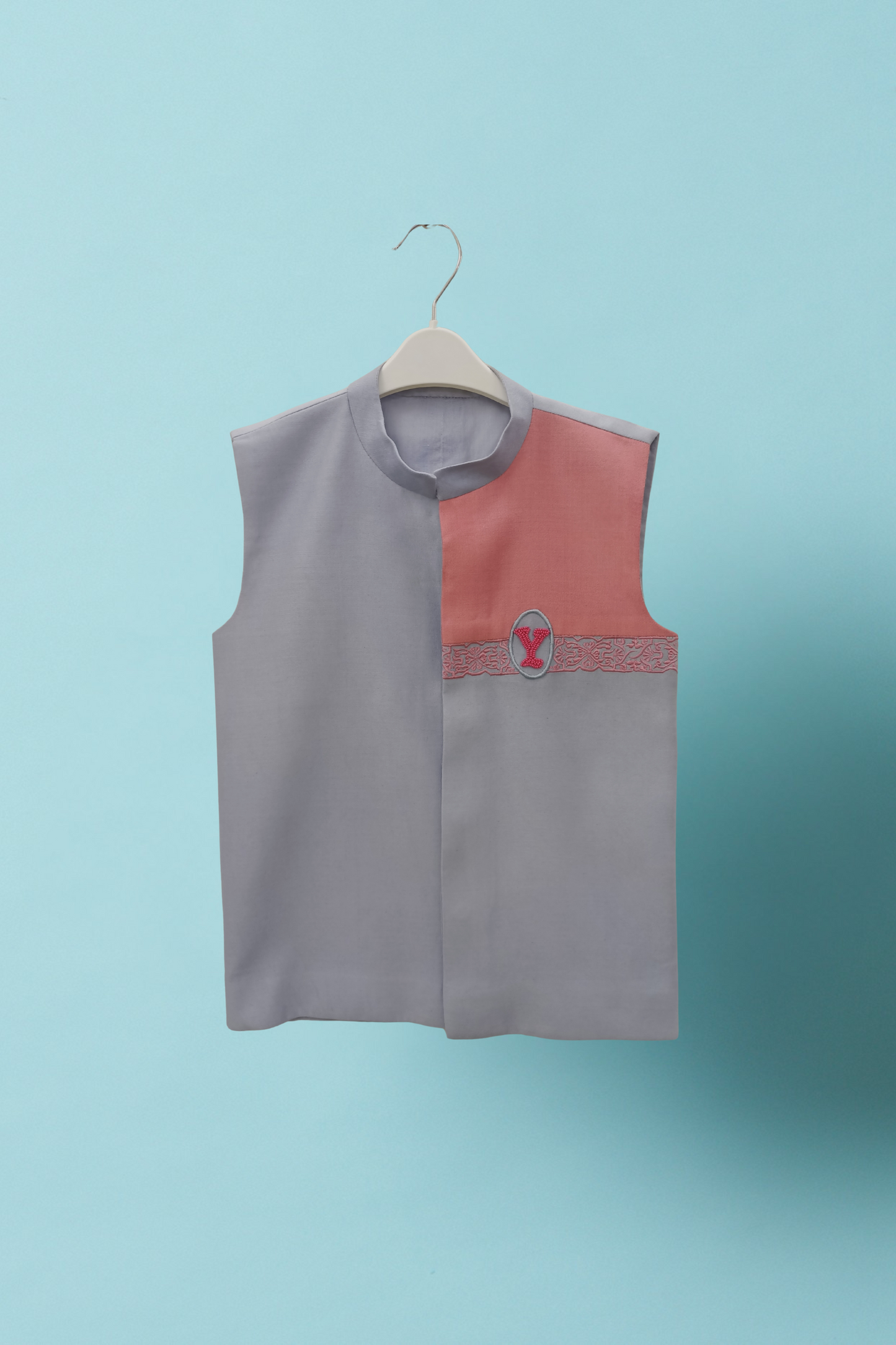 Lavender blue jacket with draped kurta and pyjama