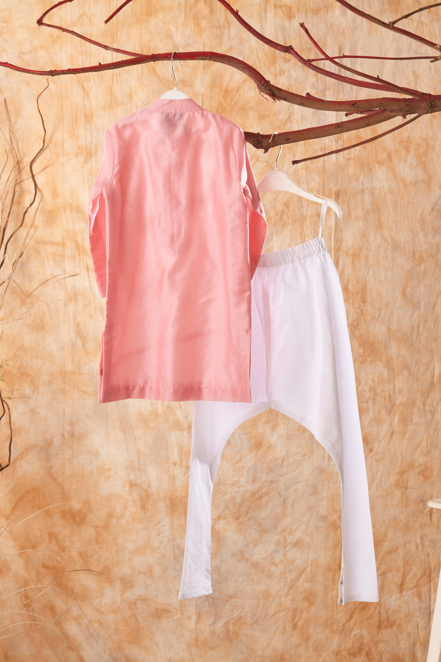 Pink Embroidered Chanderi Kurta With Pyjama Set