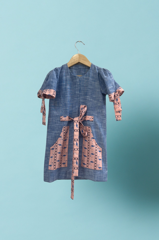 Blue Denim Patchwork Tie-up Dress
