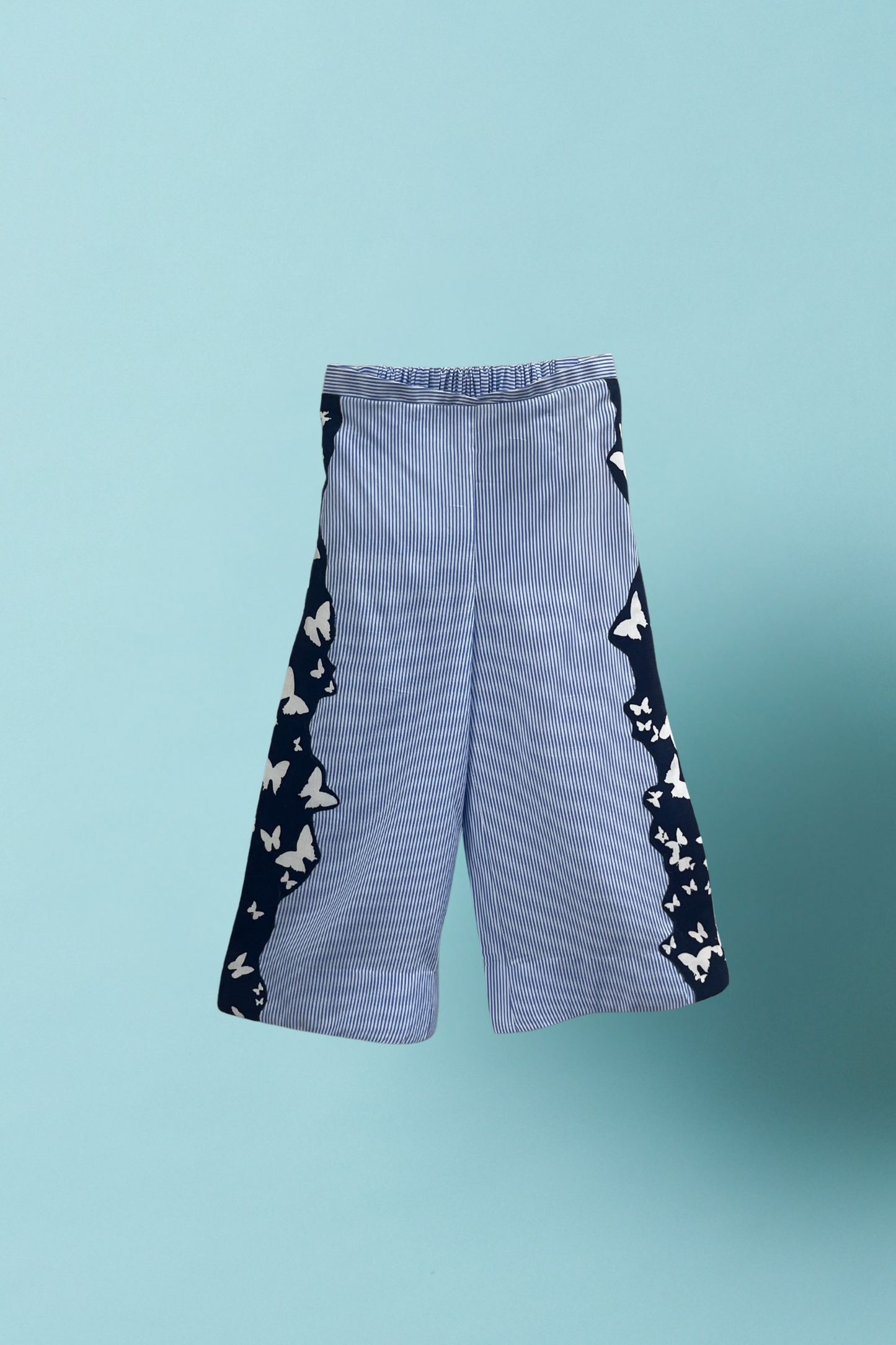 Blue Rayon Embroidered Floral Top And Flared Pant Set