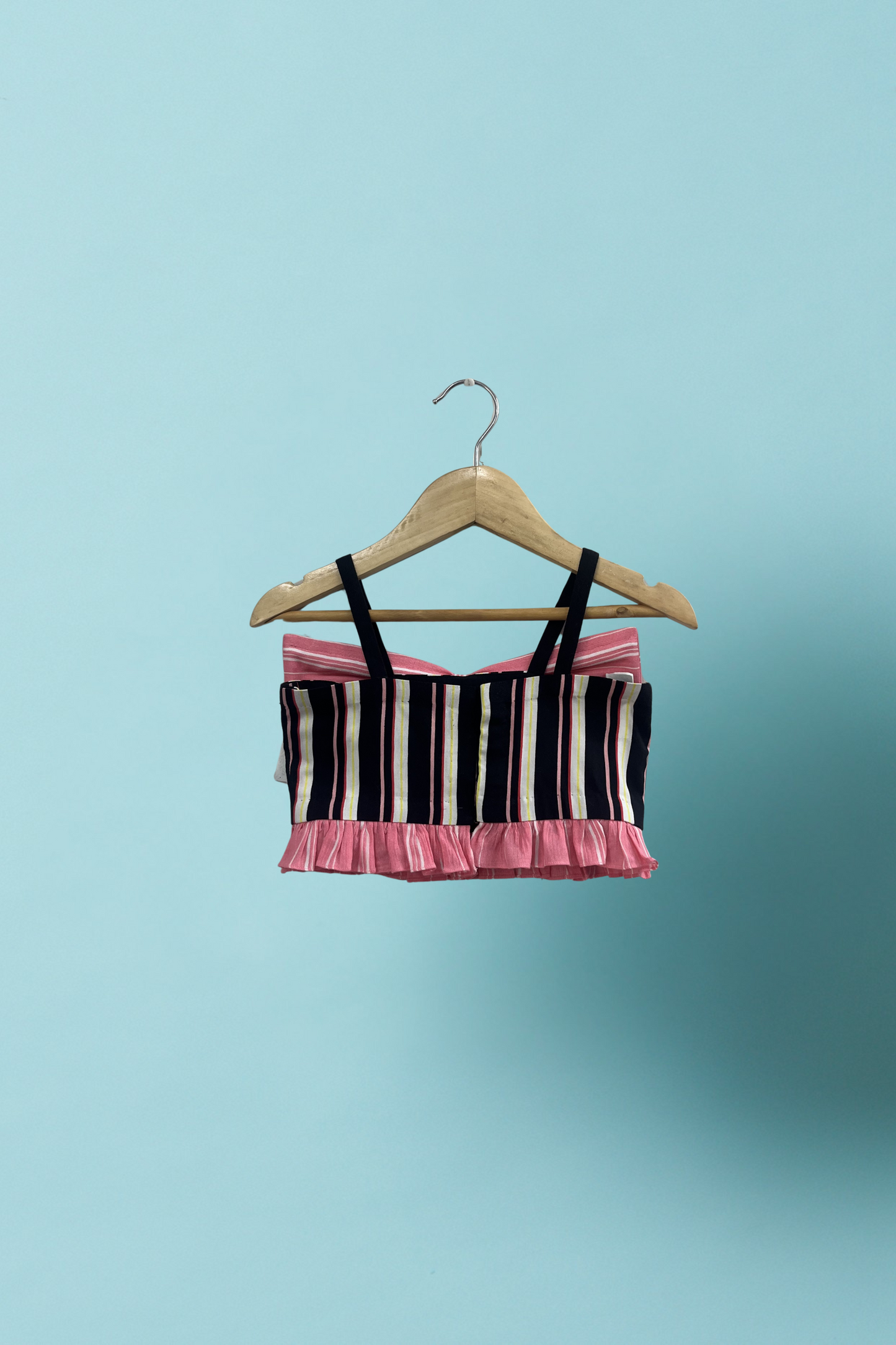 Black and pink Cotton Rayon Bow Crop Top And Skirt Set