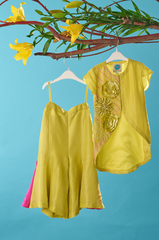 Stylish Front Cut mint green Kurti And Contrasting Hem Palazzo