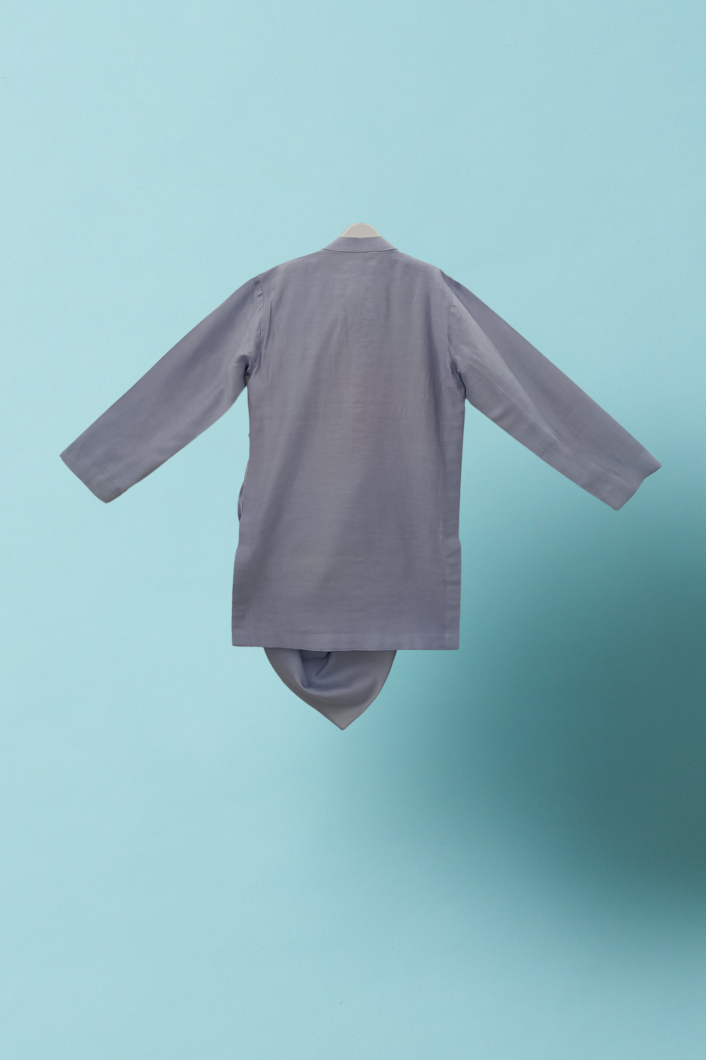 Lavender blue jacket with draped kurta and pyjama