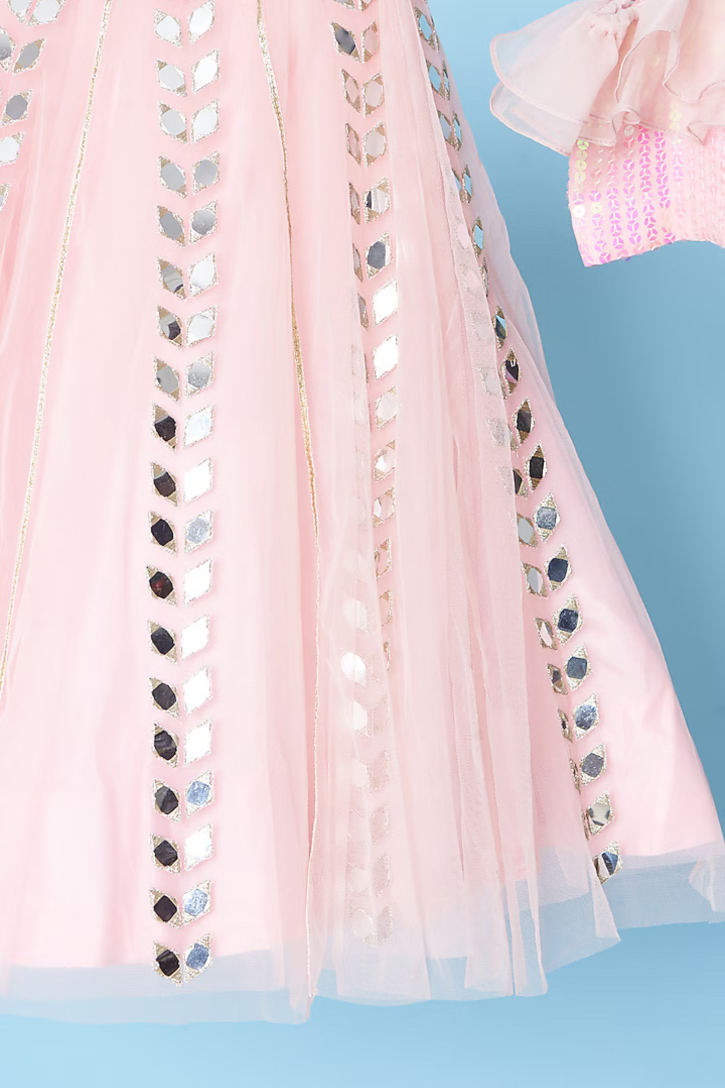 Pink Sequins Embroidered Off Shoulder Top With Lehenga Set