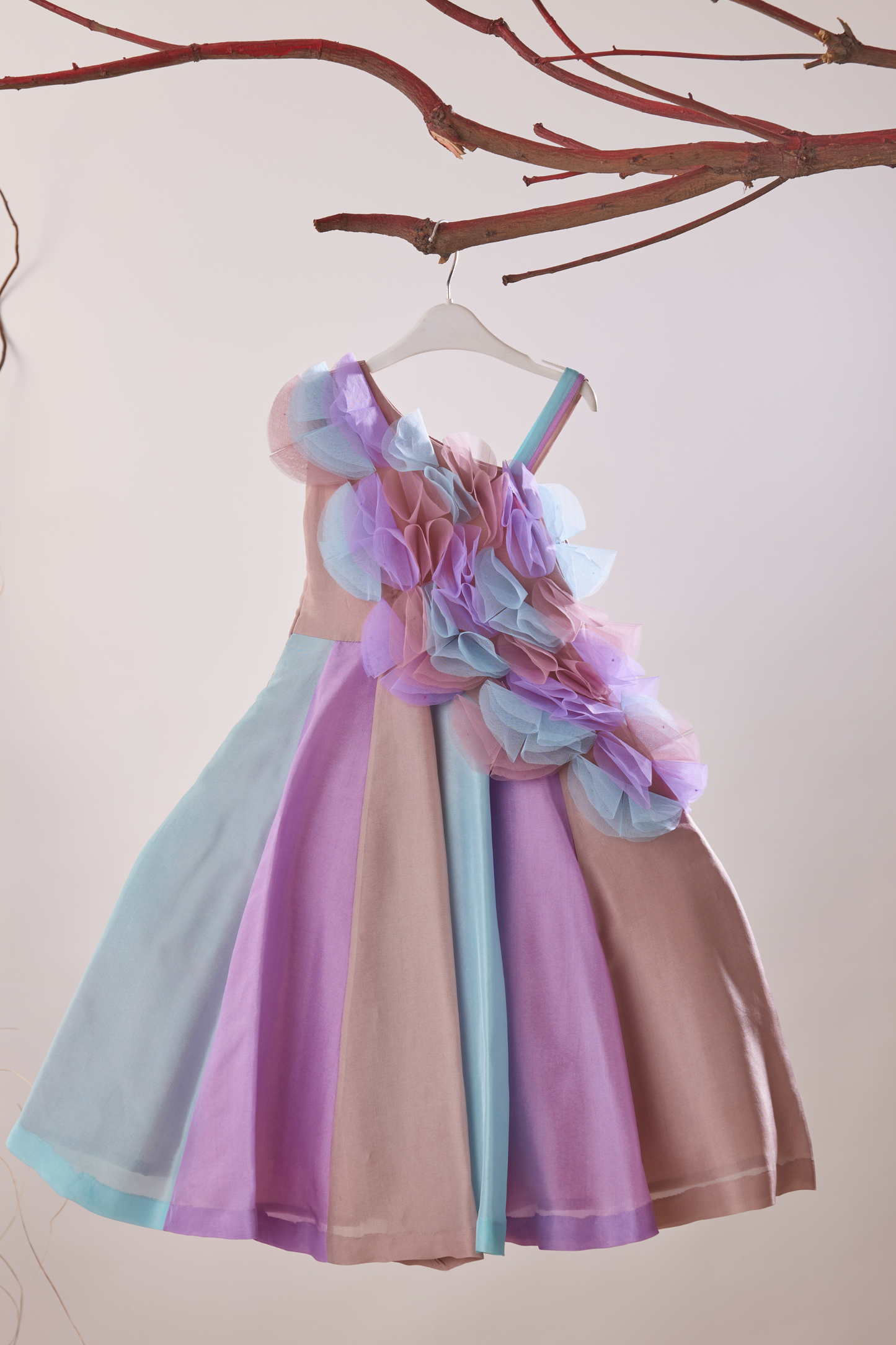 Multicolor Petals Detailing One Shoulder Gown