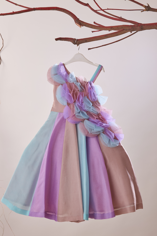 Multicolor Petals Detailing One Shoulder Gown