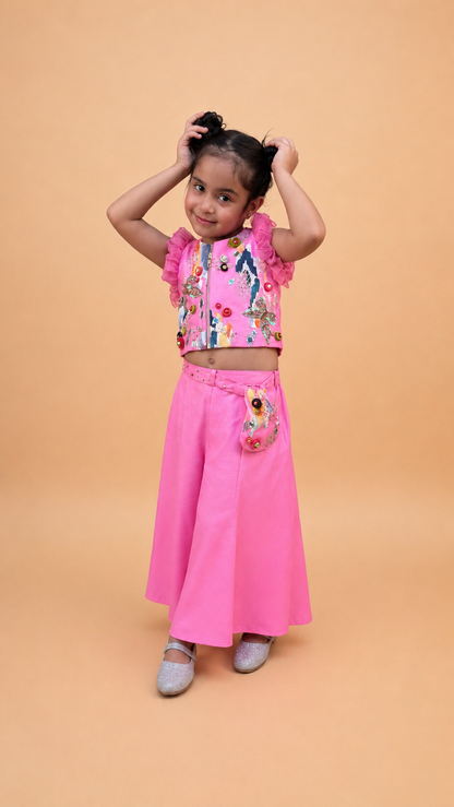 BUBBLEGUM PINK EMBROIDERED CO-ORD SET FOR GIRLS