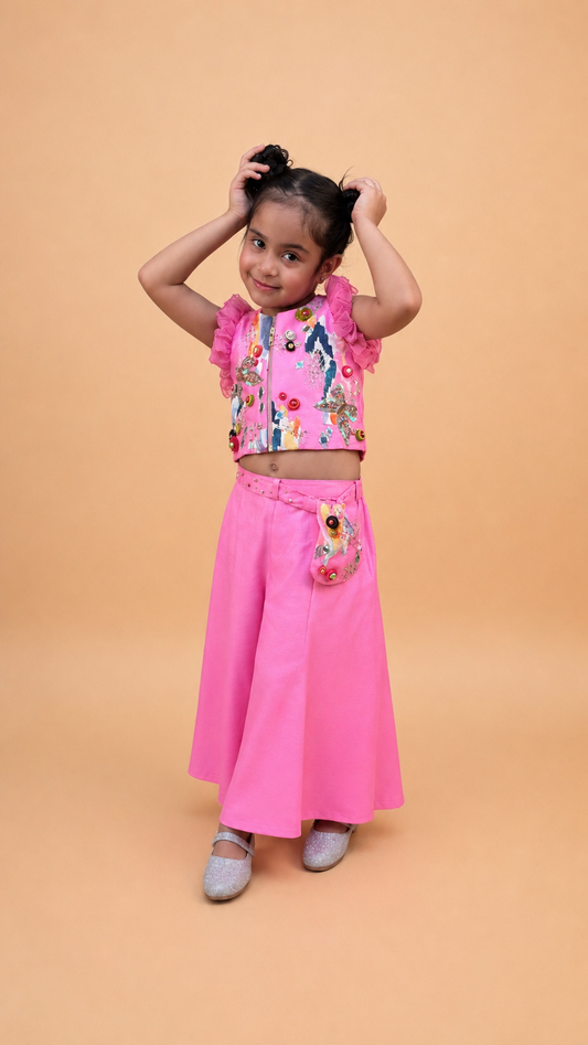BUBBLEGUM PINK EMBROIDERED CO-ORD SET FOR GIRLS