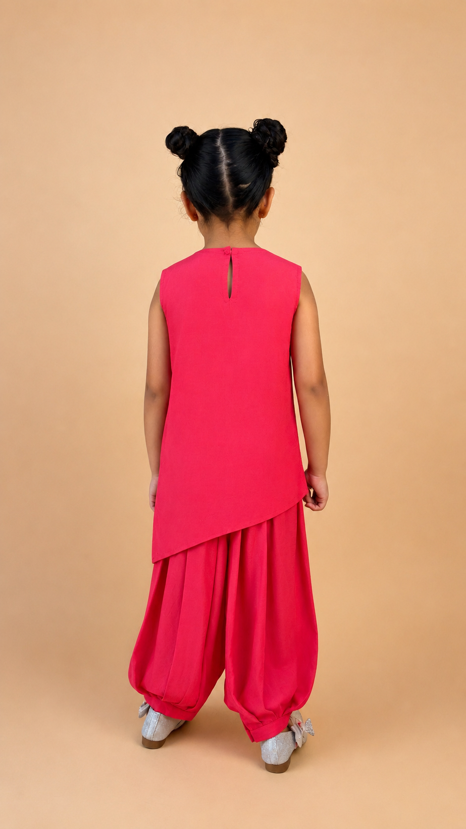PUNCH PINK EMBROIDERED TUNIC PARED WITH BALLOON PANTS AND DUPPATA SET FOR GIRLS
